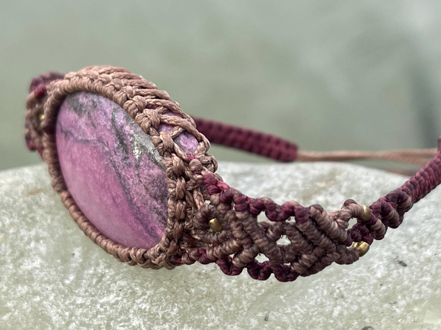 Stunning Cobaltoan Calcite bracelet, ethical jewellery, unusual jewellery, rhodochrosite jewellery. Pink macrame bracelet. Boho jewellery.