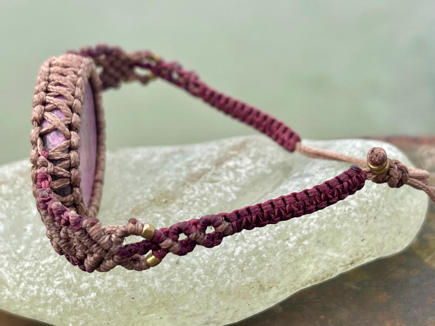Stunning Cobaltoan Calcite bracelet, ethical jewellery, unusual jewellery, rhodochrosite jewellery. Pink macrame bracelet. Boho jewellery.