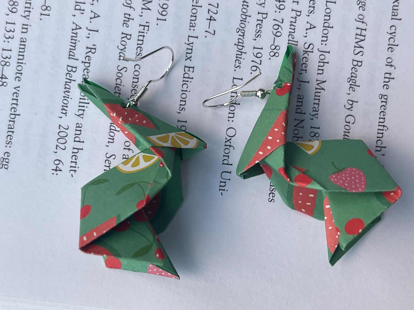 Rabbit origami earrings on recycled sterling silver. Eco friendly jewellery. Rabbit earrings. Handmade rabbit jewellery. Rabbits on silver