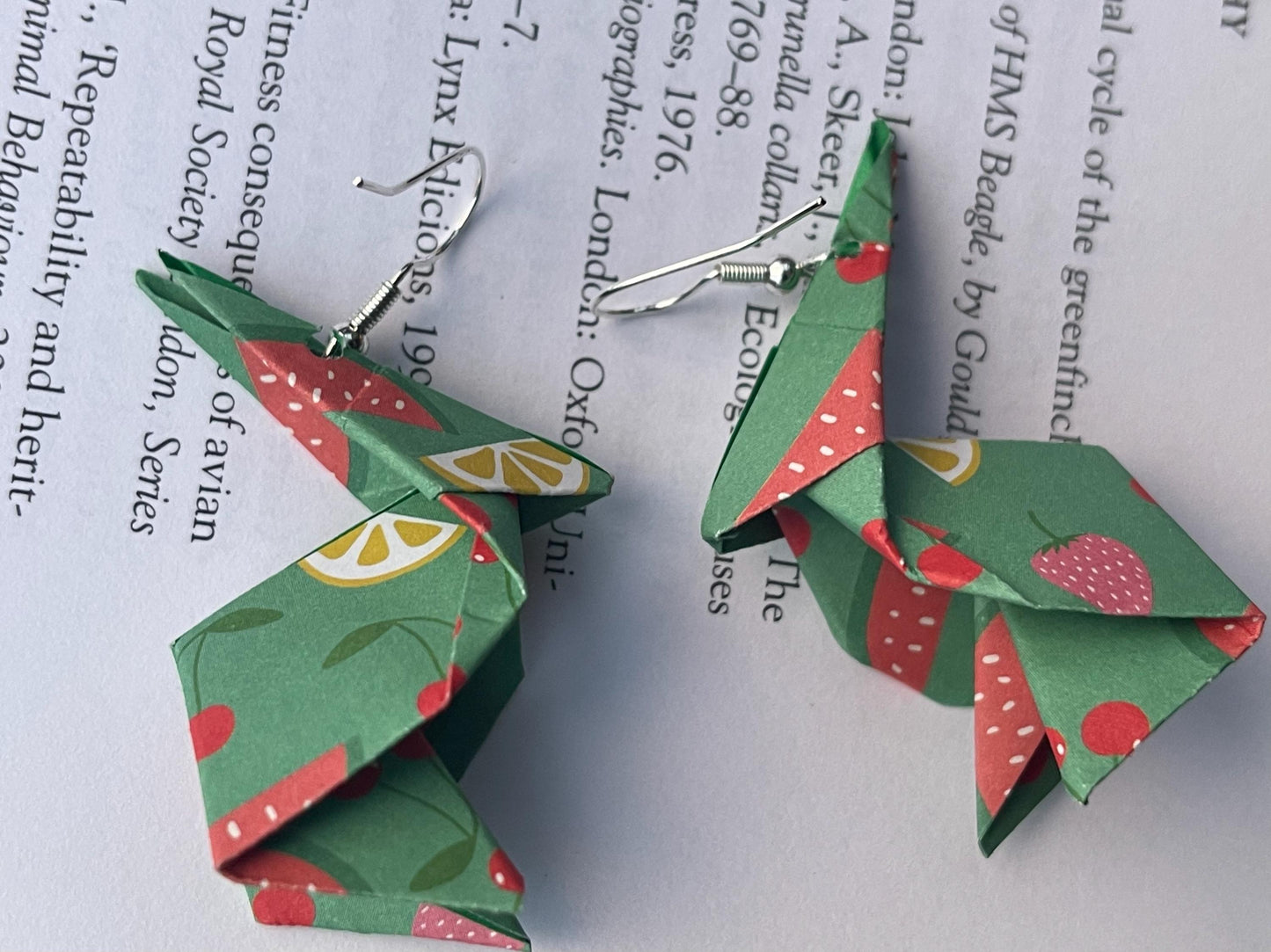 Rabbit origami earrings on recycled sterling silver. Eco friendly jewellery. Rabbit earrings. Handmade rabbit jewellery. Rabbits on silver