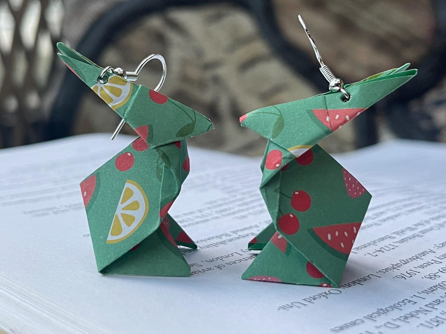 Rabbit origami earrings on recycled sterling silver. Eco friendly jewellery. Rabbit earrings. Handmade rabbit jewellery. Rabbits on silver