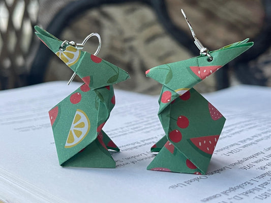 Rabbit origami earrings on recycled sterling silver. Eco friendly jewellery. Rabbit earrings. Handmade rabbit jewellery. Rabbits on silver