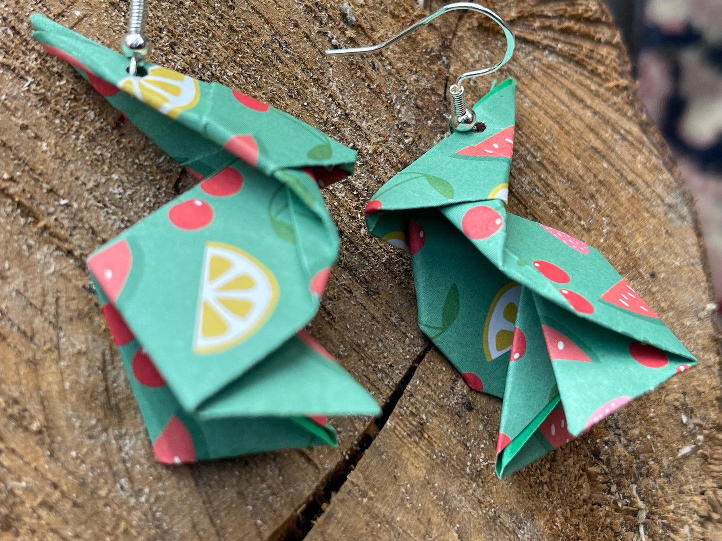 Rabbit origami earrings on recycled sterling silver. Eco friendly jewellery. Rabbit earrings. Handmade rabbit jewellery. Rabbits on silver