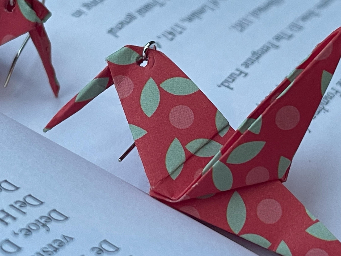 Bird origami earrings on recycled sterling silver. Eco friendly jewellery. Bird earrings. Handmade bird jewellery. Red birds on silver