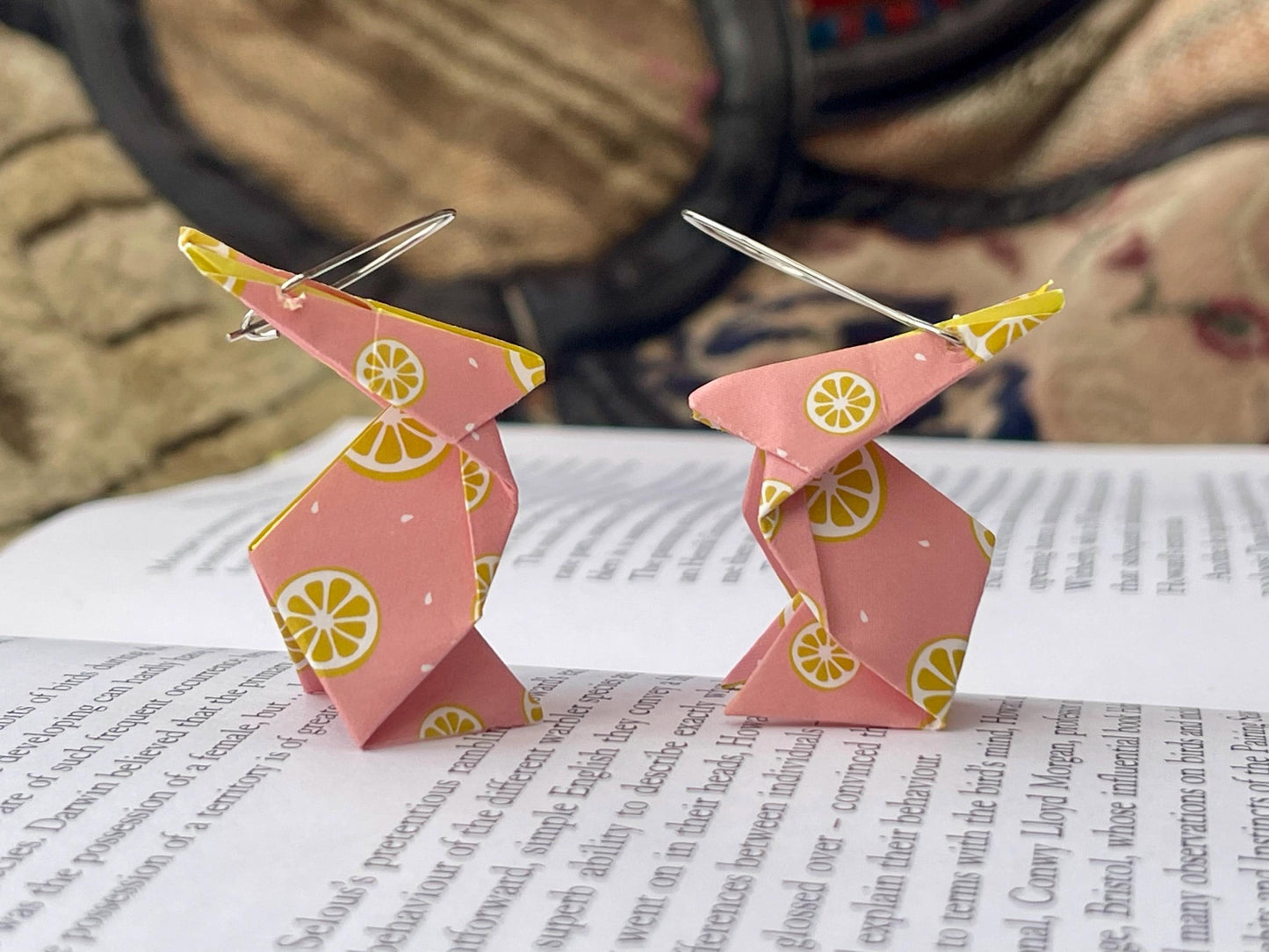 Rabbit origami earrings on recycled sterling silver. Eco friendly jewellery. Rabbit earrings. Handmade rabbit jewellery. Rabbits on silver