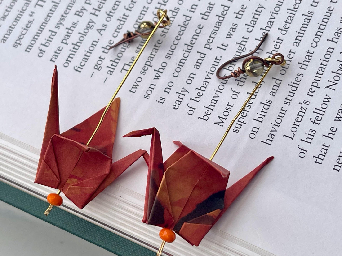Bird origami earrings on recycled metals. Eco friendly jewellery. Bird earrings. Handmade bird jewellery. Red birds. Ethical jewellery.