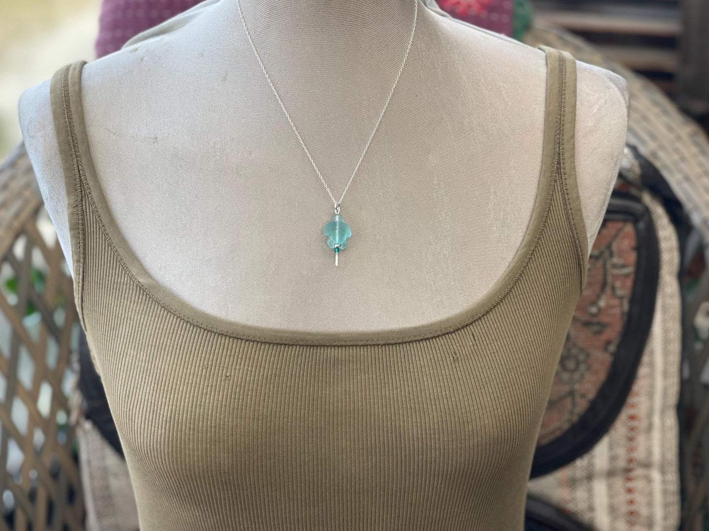 Eco friendly glass turtle necklace on a recycled sterling silver chain. Aqua turtle pendant. Eco friendly necklace, ethical jewellery.