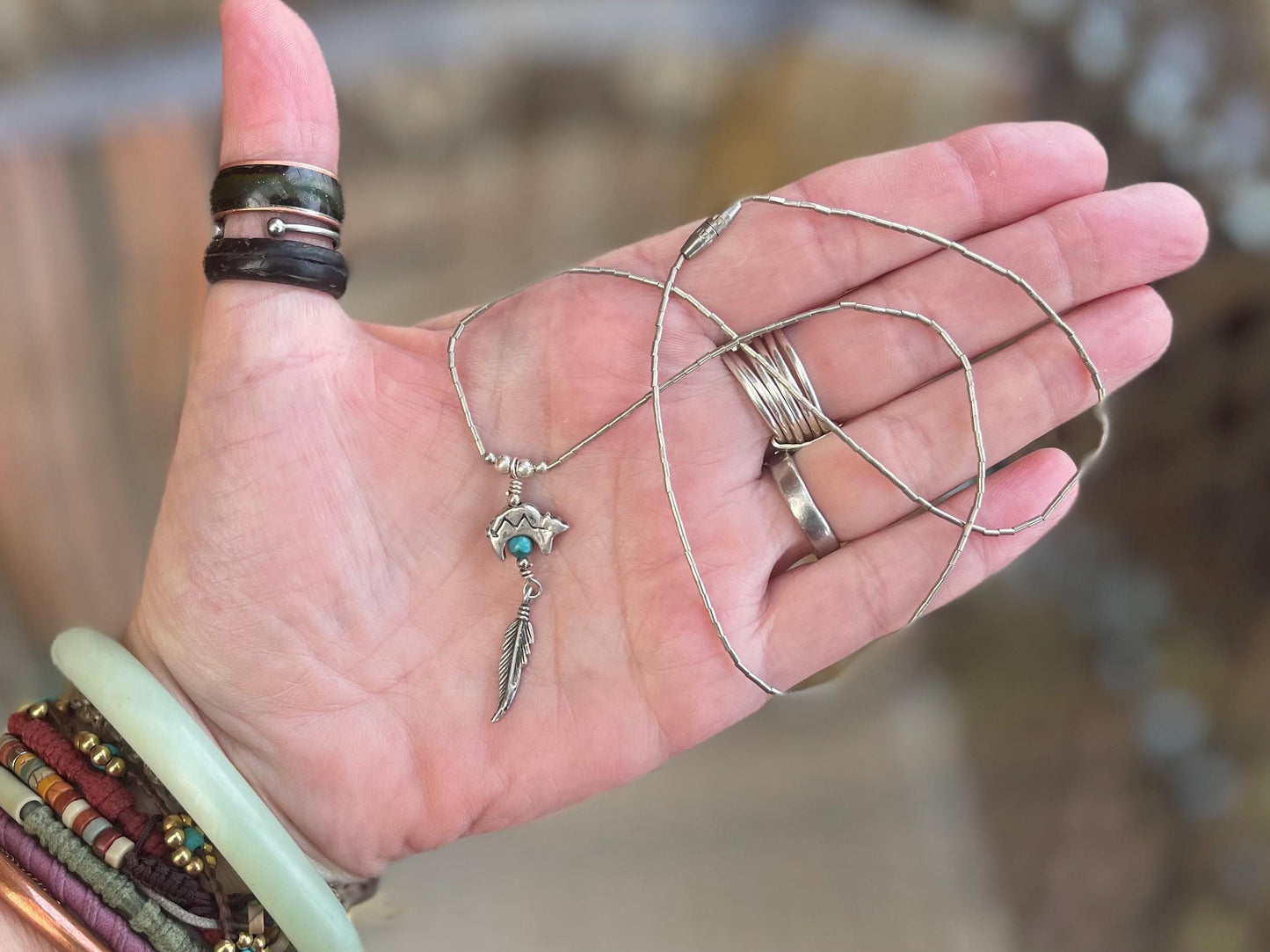 Stunning vintage Navajo bear necklace on sterling silver. Turquoise bear necklace. Navajo necklace. Eco friendly jewellery. Vintage pendant.