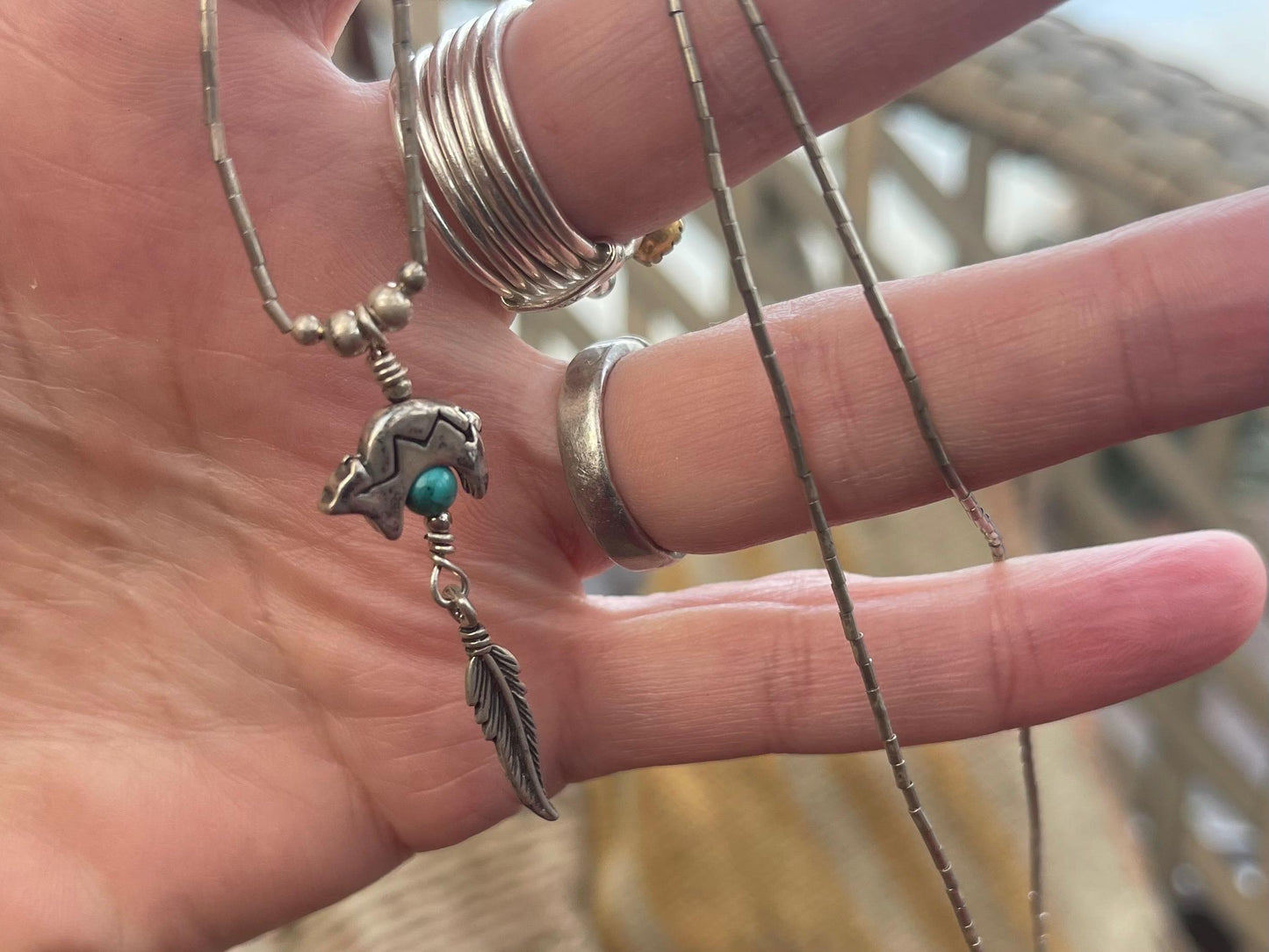 Stunning vintage Navajo bear necklace on sterling silver. Turquoise bear necklace. Navajo necklace. Eco friendly jewellery. Vintage pendant.