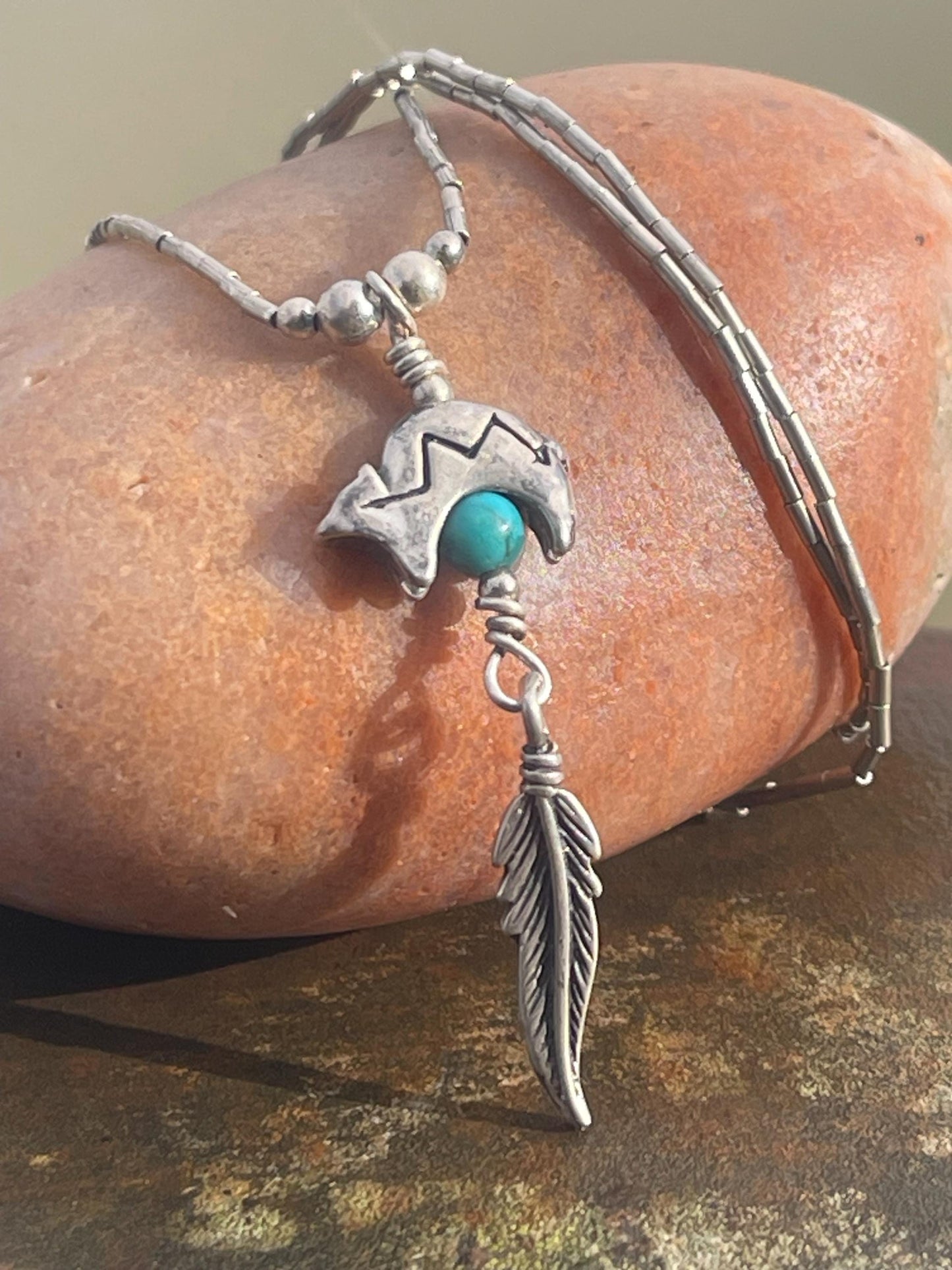 Stunning vintage Navajo bear necklace on sterling silver. Turquoise bear necklace. Navajo necklace. Eco friendly jewellery. Vintage pendant.