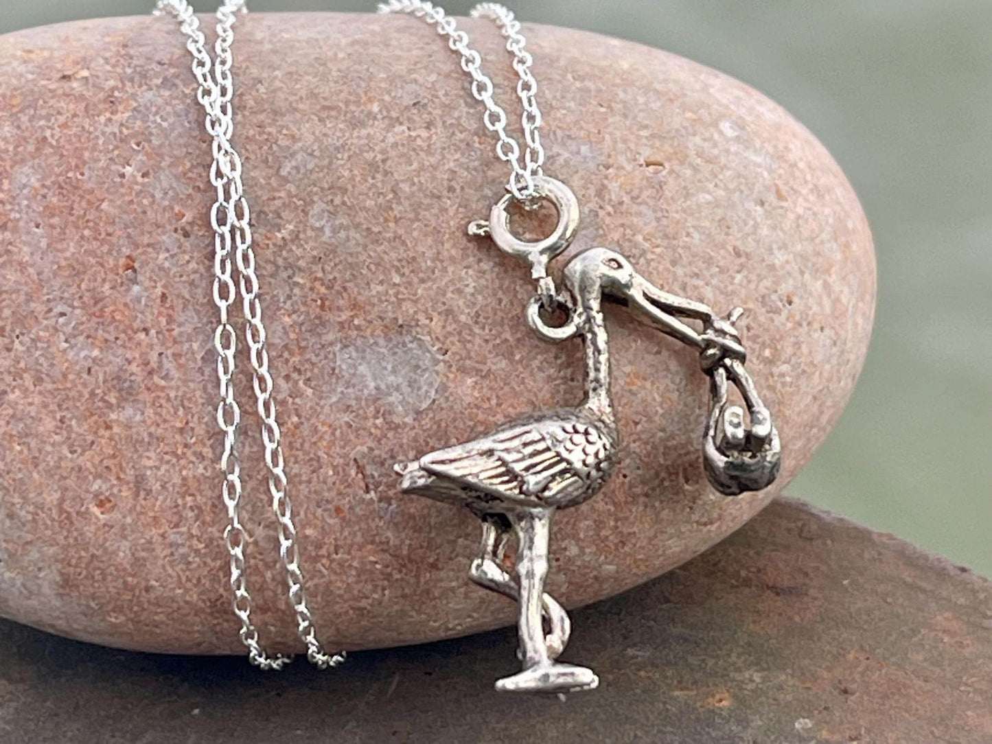 Recycled sterling silver stalk necklace. Unique jewellery, eco friendly necklace, new baby gift. Stalk and baby necklace. Ethical jewellery.