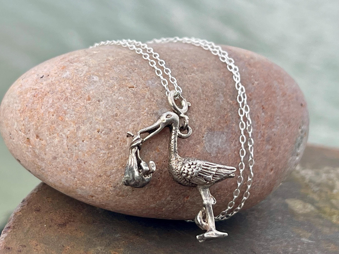 Recycled sterling silver stalk necklace. Unique jewellery, eco friendly necklace, new baby gift. Stalk and baby necklace. Ethical jewellery.