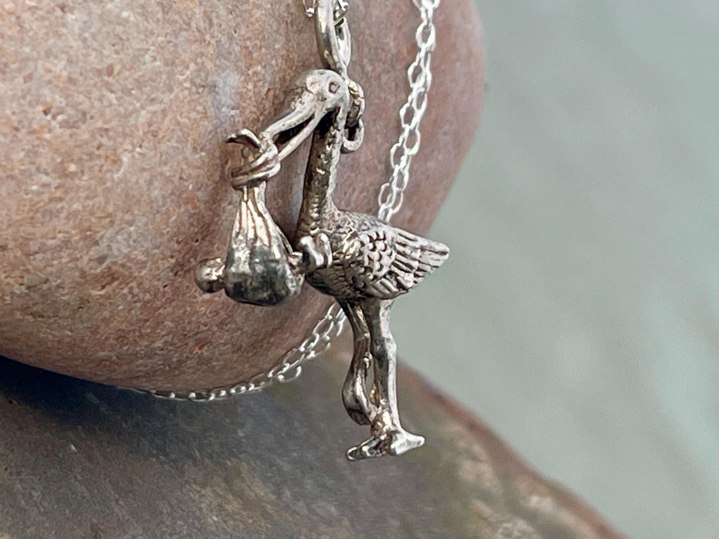 Recycled sterling silver stalk necklace. Unique jewellery, eco friendly necklace, new baby gift. Stalk and baby necklace. Ethical jewellery.