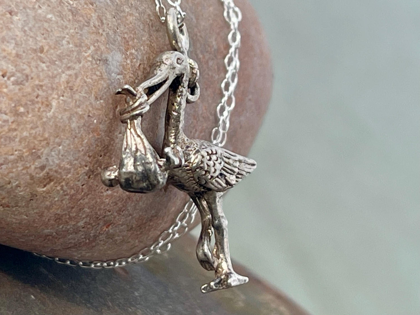 Recycled sterling silver stalk necklace. Unique jewellery, eco friendly necklace, new baby gift. Stalk and baby necklace. Ethical jewellery.