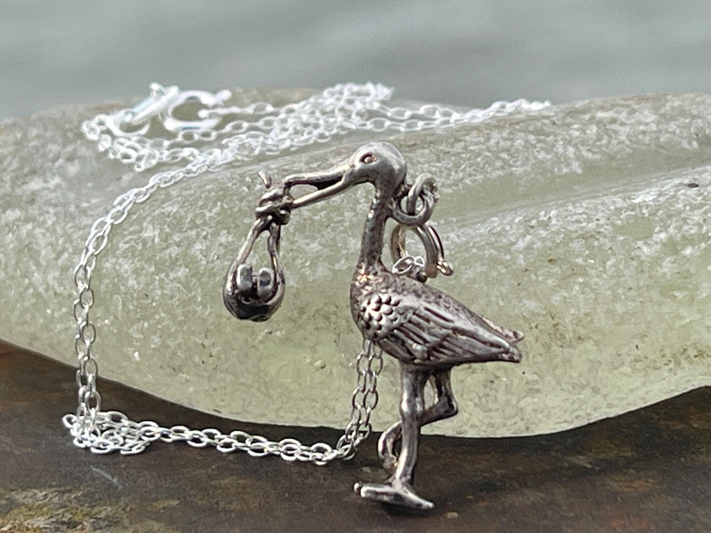 Recycled sterling silver stalk necklace. Unique jewellery, eco friendly necklace, new baby gift. Stalk and baby necklace. Ethical jewellery.