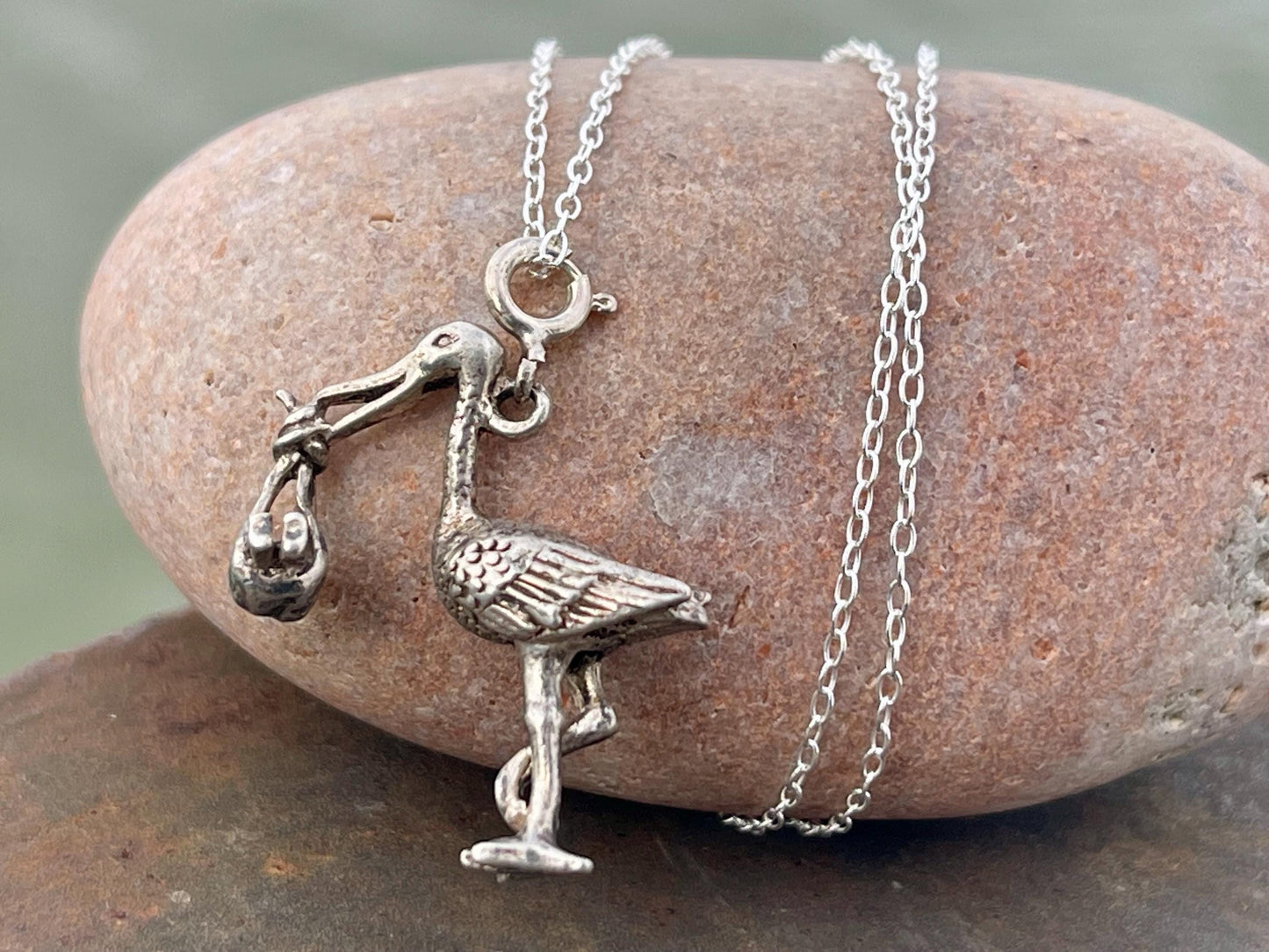 Recycled sterling silver stalk necklace. Unique jewellery, eco friendly necklace, new baby gift. Stalk and baby necklace. Ethical jewellery.