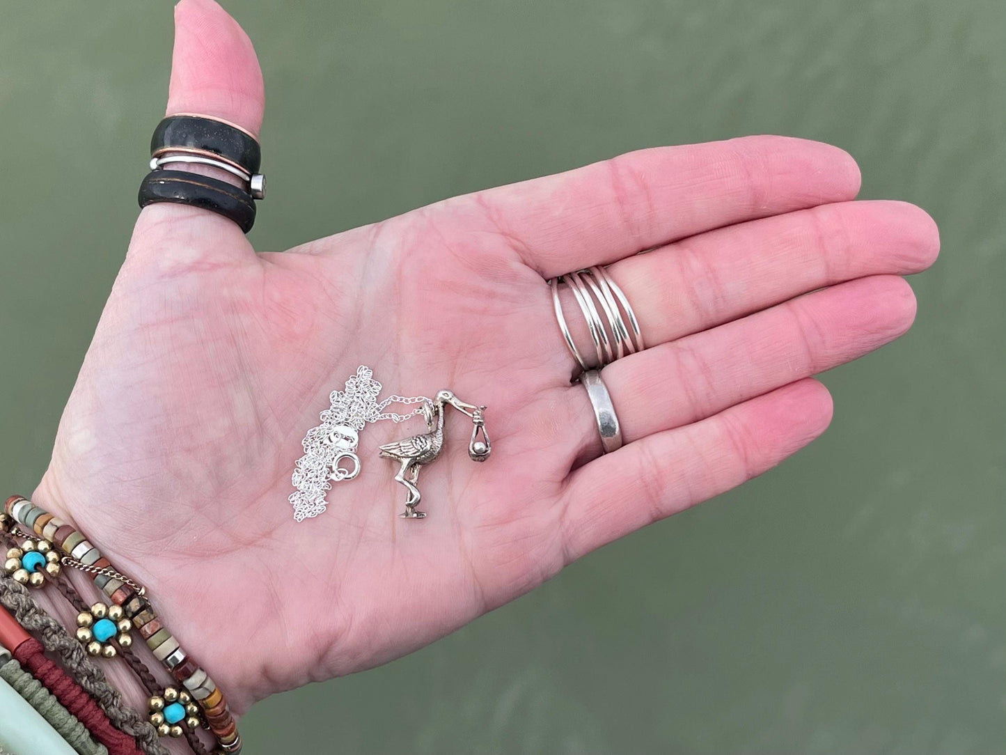 Recycled sterling silver stalk necklace. Unique jewellery, eco friendly necklace, new baby gift. Stalk and baby necklace. Ethical jewellery.