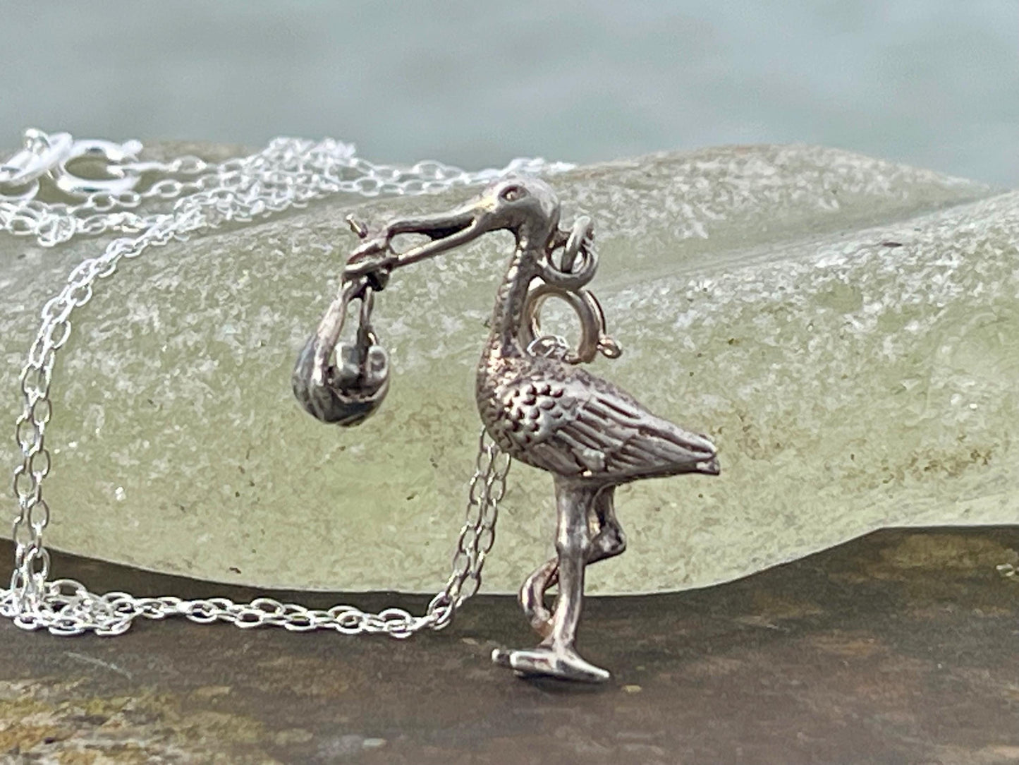 Recycled sterling silver stalk necklace. Unique jewellery, eco friendly necklace, new baby gift. Stalk and baby necklace. Ethical jewellery.