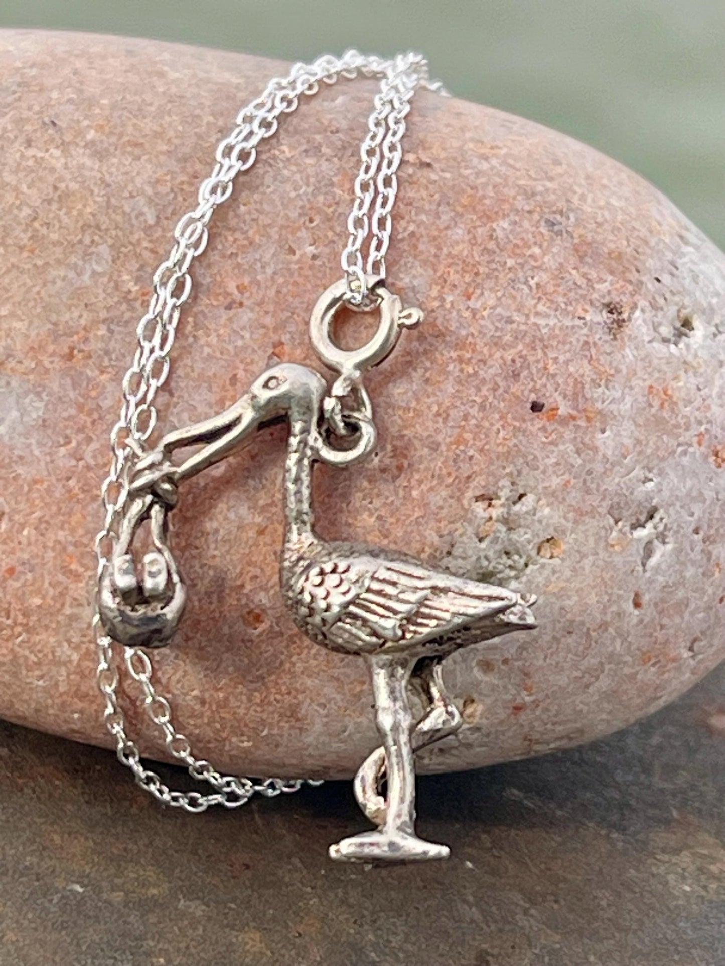 Recycled sterling silver stalk necklace. Unique jewellery, eco friendly necklace, new baby gift. Stalk and baby necklace. Ethical jewellery.