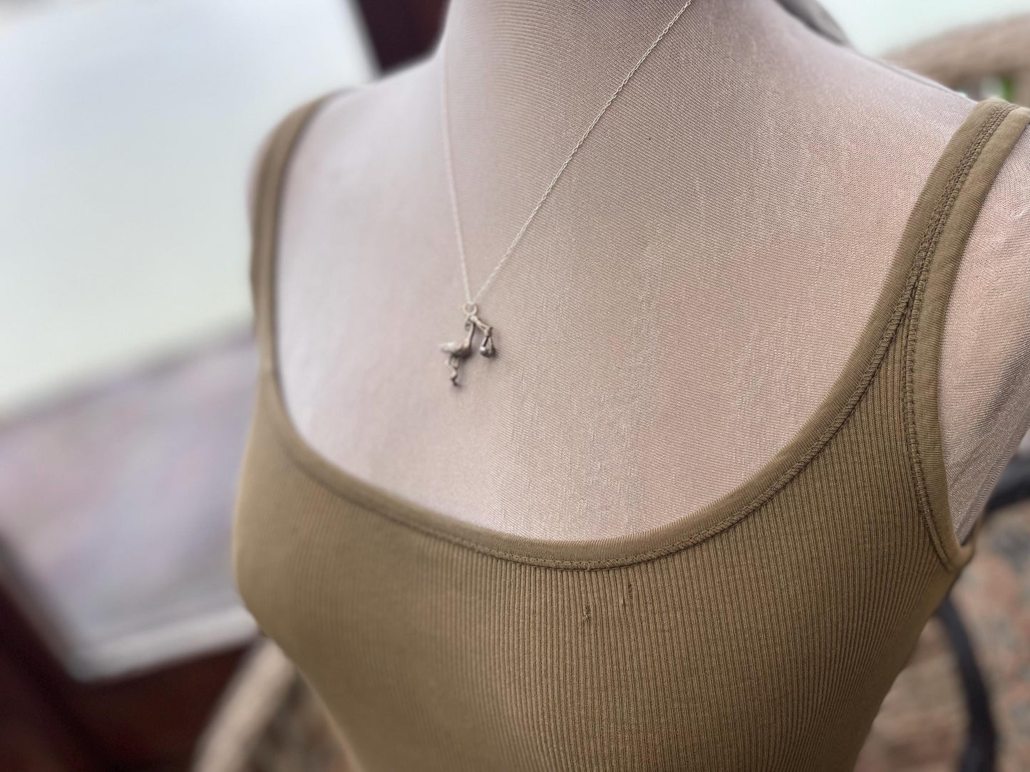 Recycled sterling silver stalk necklace. Unique jewellery, eco friendly necklace, new baby gift. Stalk and baby necklace. Ethical jewellery.