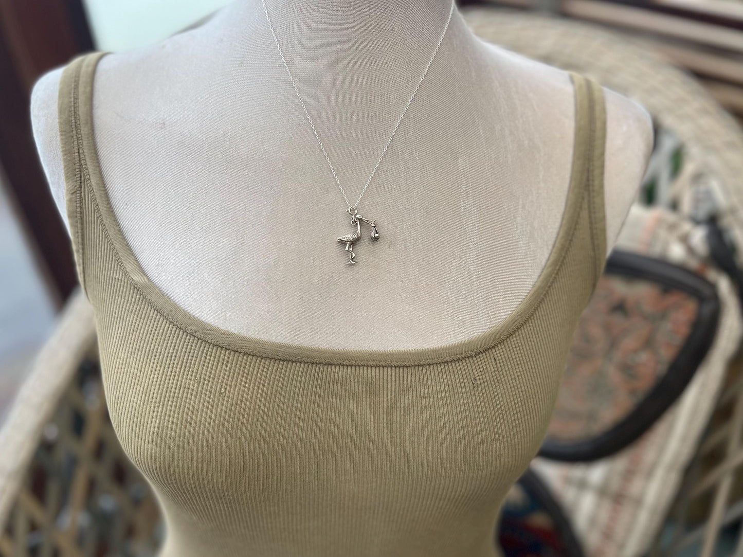 Recycled sterling silver stalk necklace. Unique jewellery, eco friendly necklace, new baby gift. Stalk and baby necklace. Ethical jewellery.