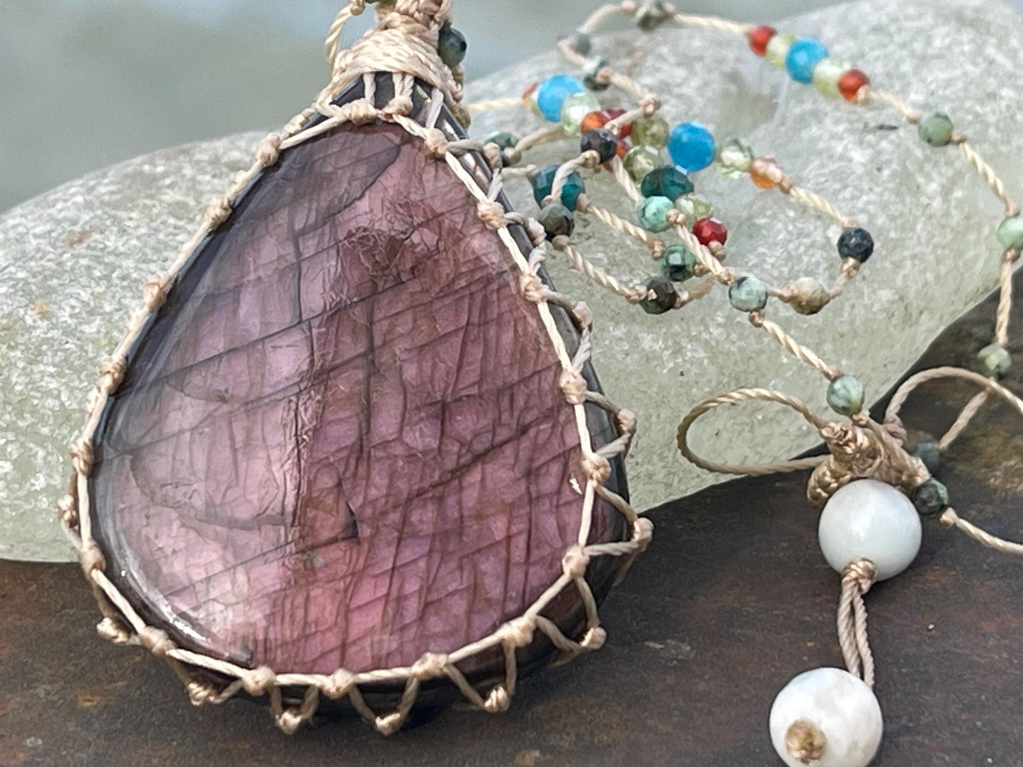 Stunning pink labradorite necklace, ethical jewellery, boho necklace, boho jewellery, labradorite pendant, gemstone necklace. Boho jewellery