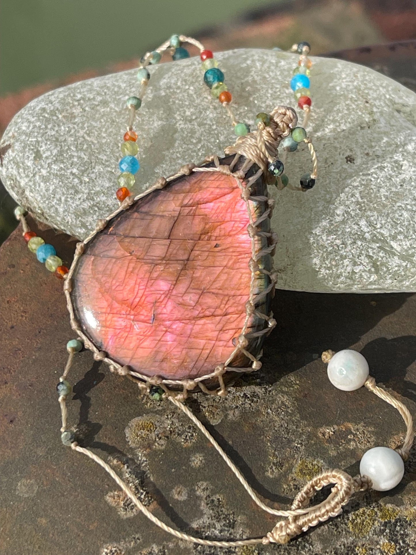 Stunning pink labradorite necklace, ethical jewellery, boho necklace, boho jewellery, labradorite pendant, gemstone necklace. Boho jewellery