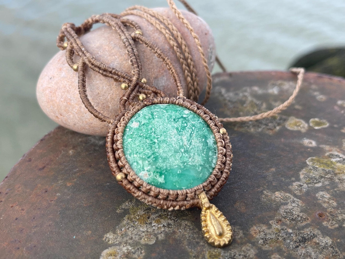 Variscite necklace, ethical jewellery, bohemian necklace, unusual jewellery, Variscite pendant, green gemstone necklace. Boho jewellery