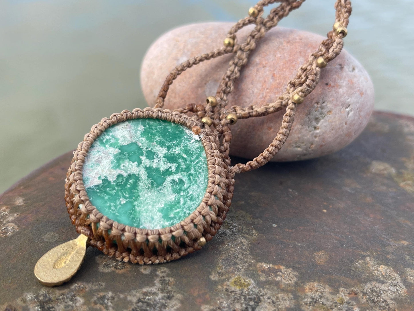 Variscite necklace, ethical jewellery, bohemian necklace, unusual jewellery, Variscite pendant, green gemstone necklace. Boho jewellery