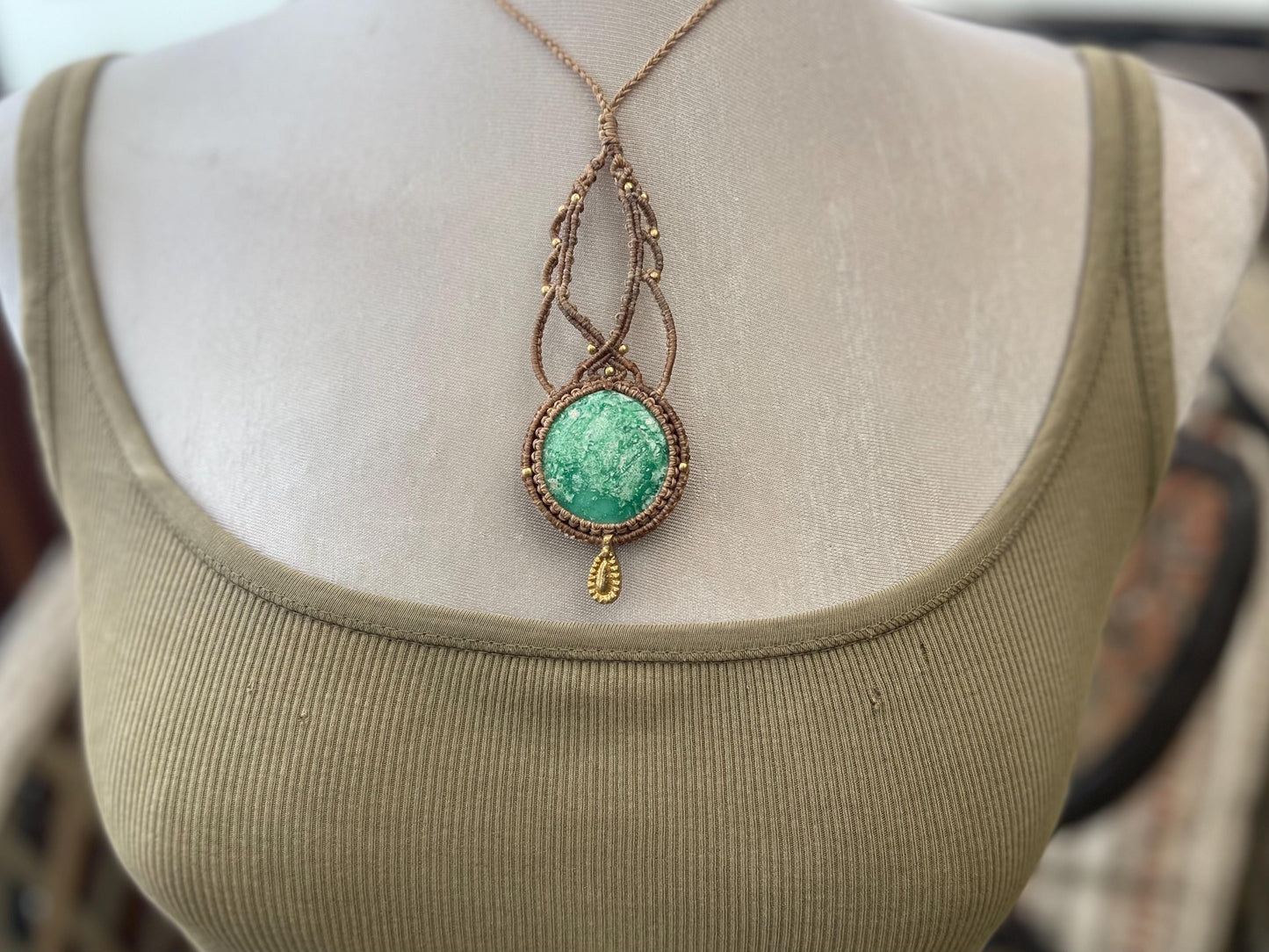 Variscite necklace, ethical jewellery, bohemian necklace, unusual jewellery, Variscite pendant, green gemstone necklace. Boho jewellery