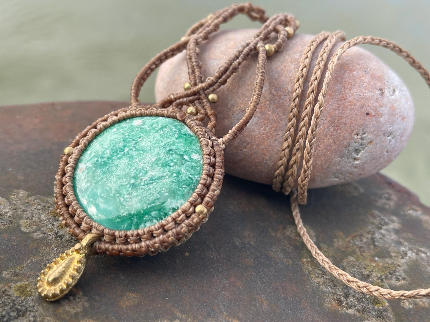 Variscite necklace, ethical jewellery, bohemian necklace, unusual jewellery, Variscite pendant, green gemstone necklace. Boho jewellery
