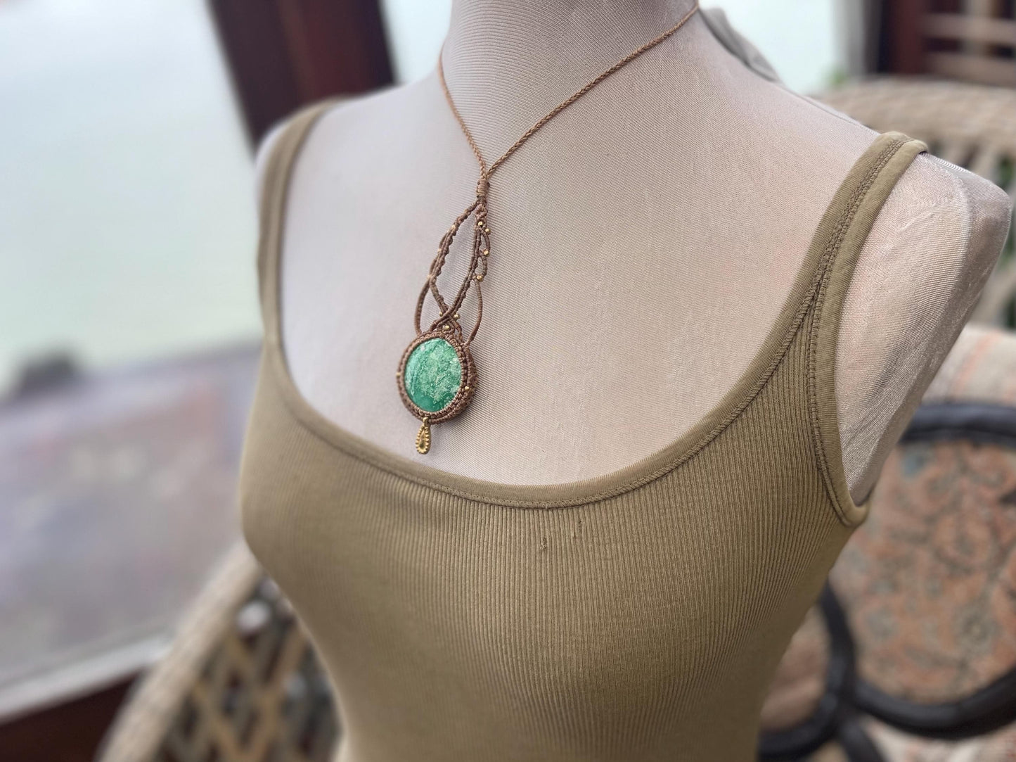 Variscite necklace, ethical jewellery, bohemian necklace, unusual jewellery, Variscite pendant, green gemstone necklace. Boho jewellery