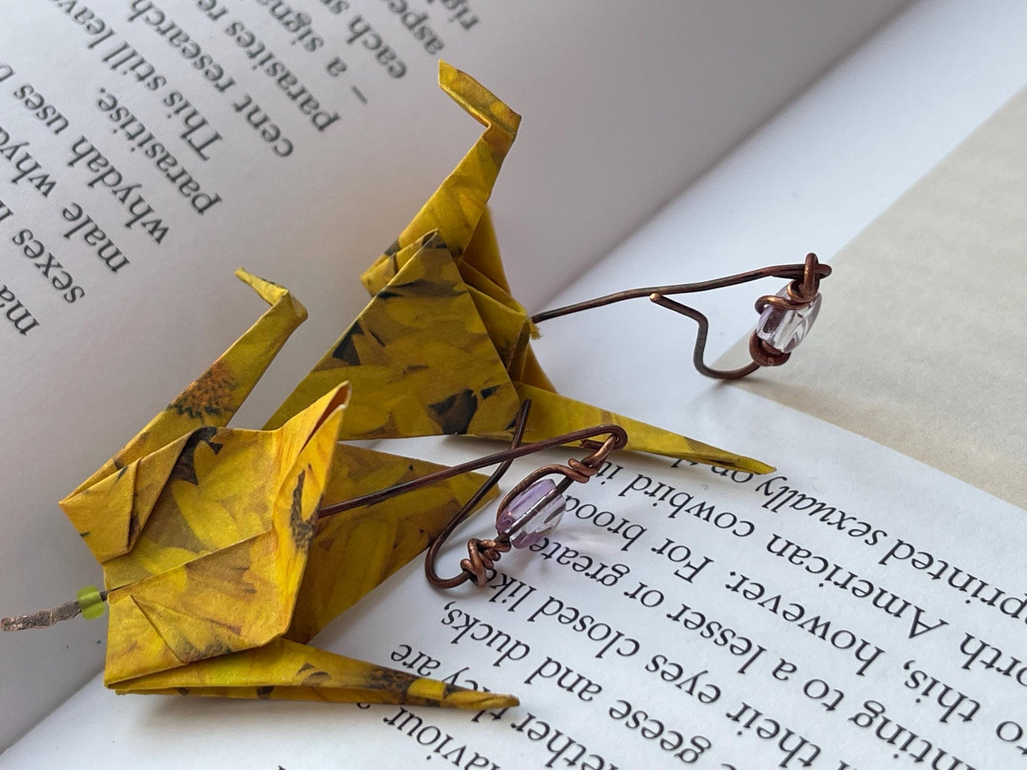 Bird origami earrings on recycled metals. Eco friendly jewellery. Bird earrings. Handmade bird jewellery. Yellow birds. Ethical jewellery.