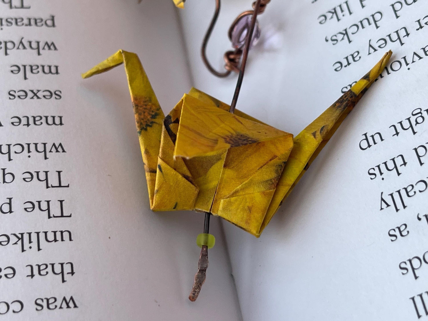 Bird origami earrings on recycled metals. Eco friendly jewellery. Bird earrings. Handmade bird jewellery. Yellow birds. Ethical jewellery.