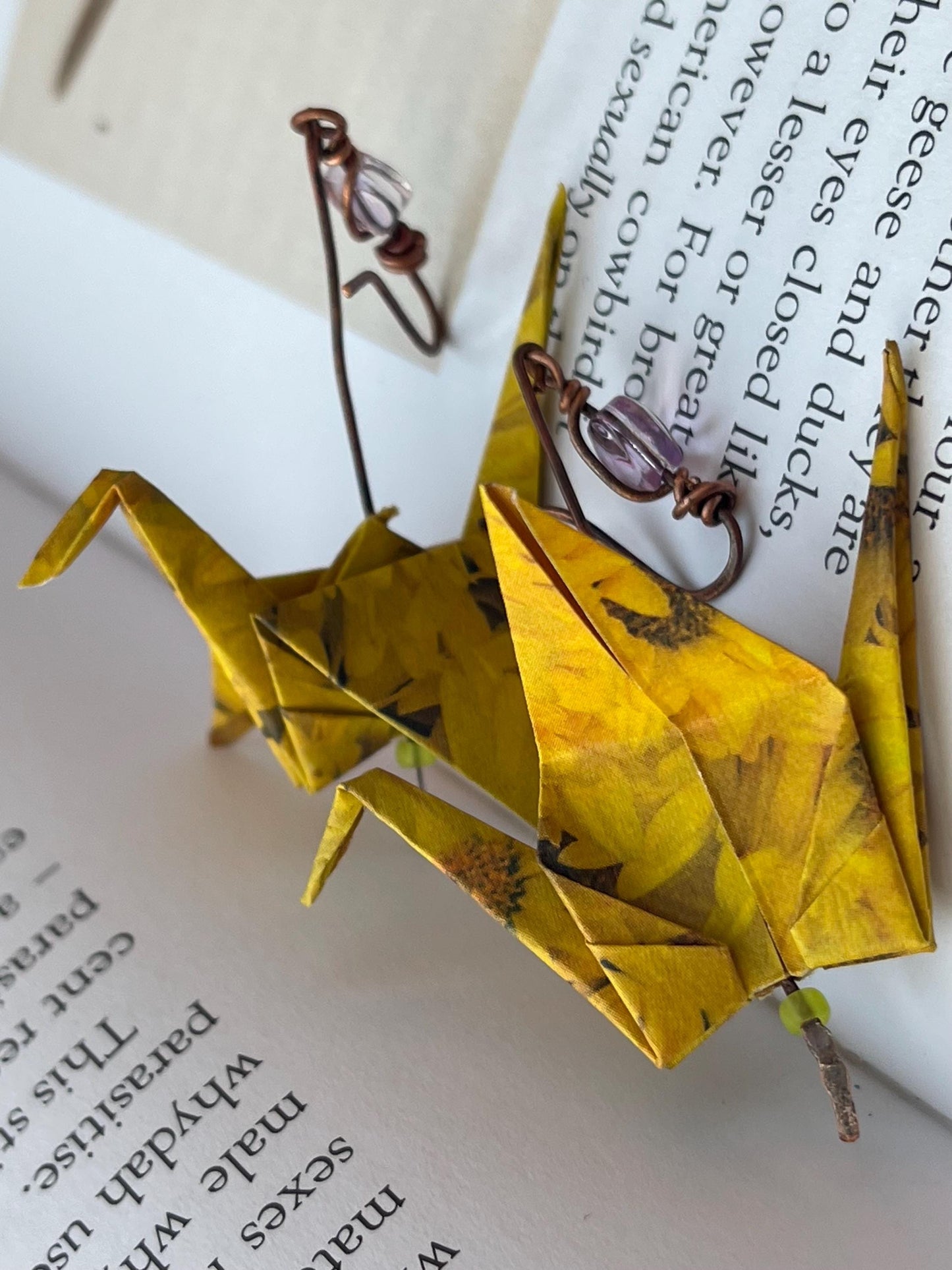 Bird origami earrings on recycled metals. Eco friendly jewellery. Bird earrings. Handmade bird jewellery. Yellow birds. Ethical jewellery.