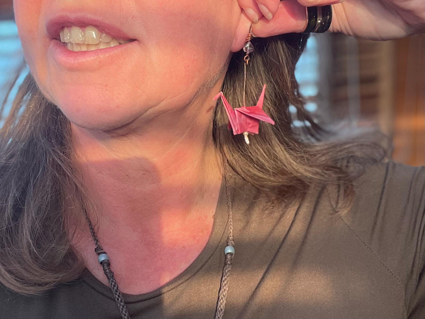 Bird origami earrings on recycled metals. Eco friendly jewellery. Bird earrings. Handmade bird jewellery. Pink birds. Ethical jewellery.