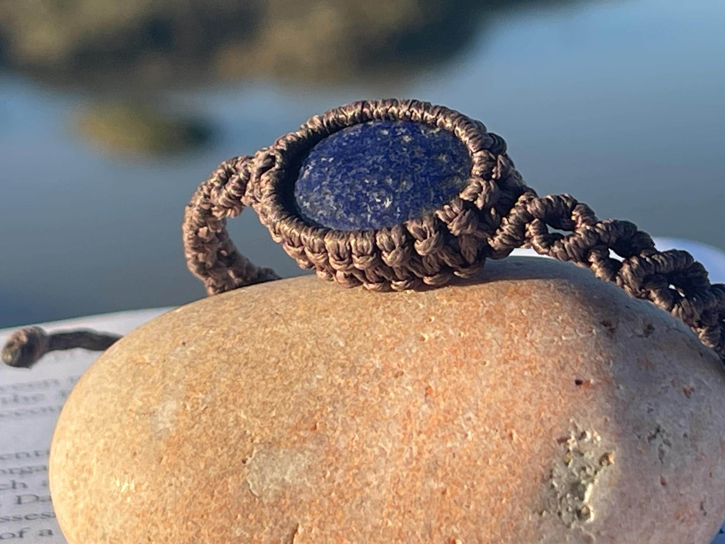 Stunning macrame wrapped lapis bracelet, ethical jewellery, unusual jewellery, macrame jewellery. Blue macrame bracelet. Boho jewellery.