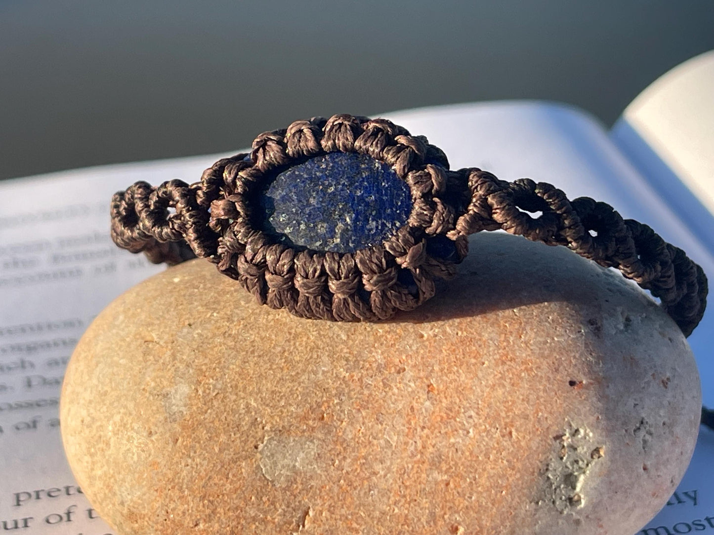 Stunning macrame wrapped lapis bracelet, ethical jewellery, unusual jewellery, macrame jewellery. Blue macrame bracelet. Boho jewellery.