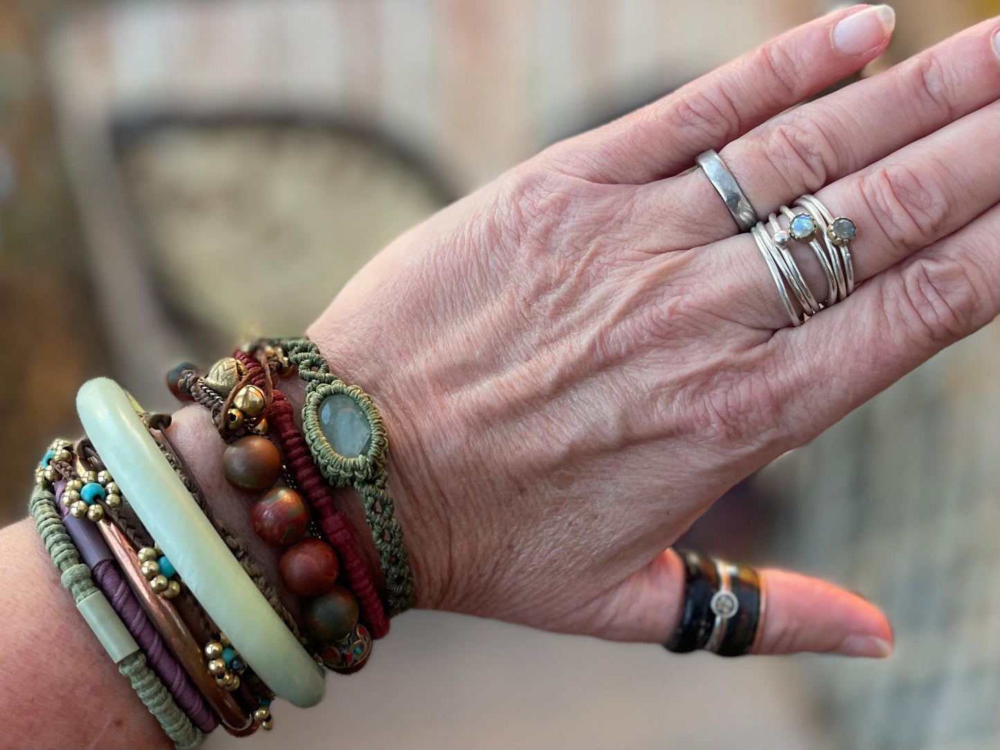 Stunning macrame wrapped miss agate bracelet, ethical jewellery, unusual jewellery, macrame jewellery. Green macrame bracelet. Boho.