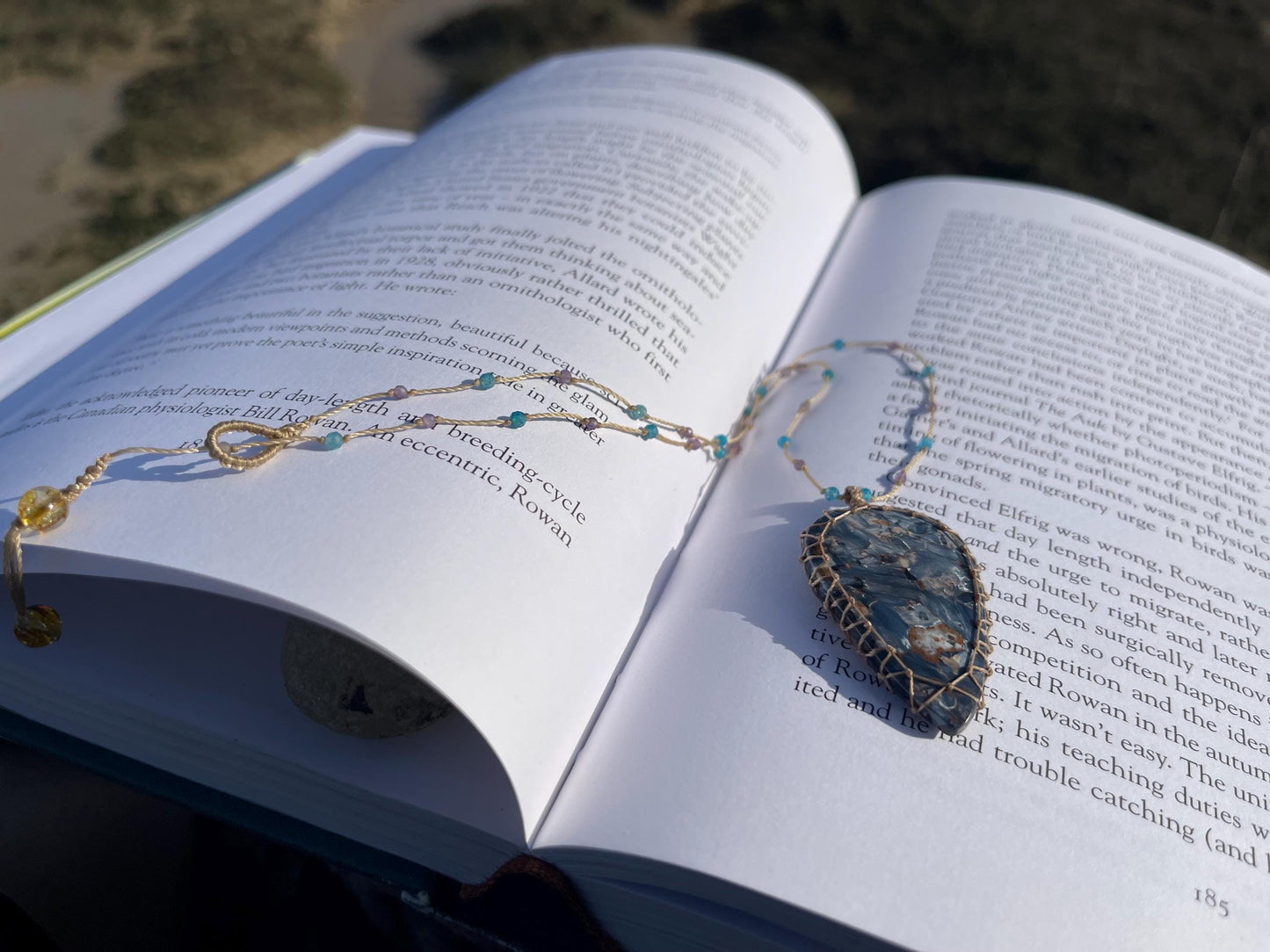 Stunning pietersite gemstone necklace, citrine pendant. Handmade gemstone necklace, boho jewellery. Macrame jewellery. Unique necklace.