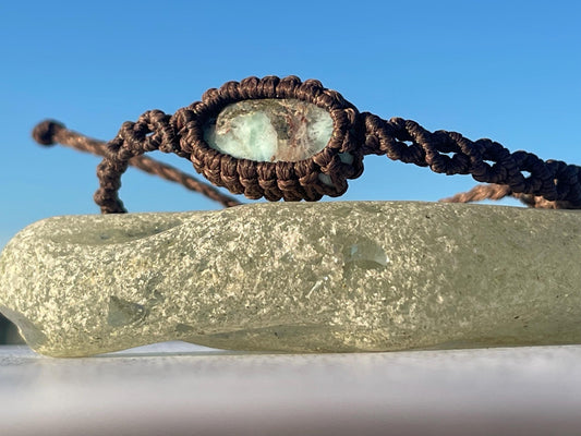 Stunning macrame wrapped Larimar bracelet, ethical jewellery, unusual jewellery, macrame jewellery. Gemstone macrame bracelet. Boho bangle