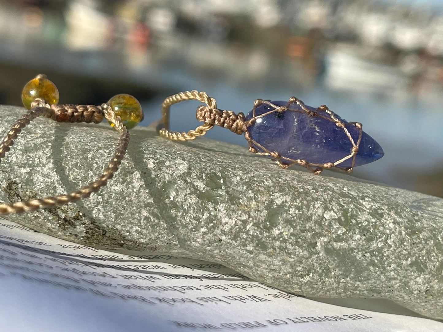 Stunning macrame tanzanite necklace on an adjustable cord. Handmade gemstone necklace, boho jewellery. Macrame jewellery. Unique necklace.