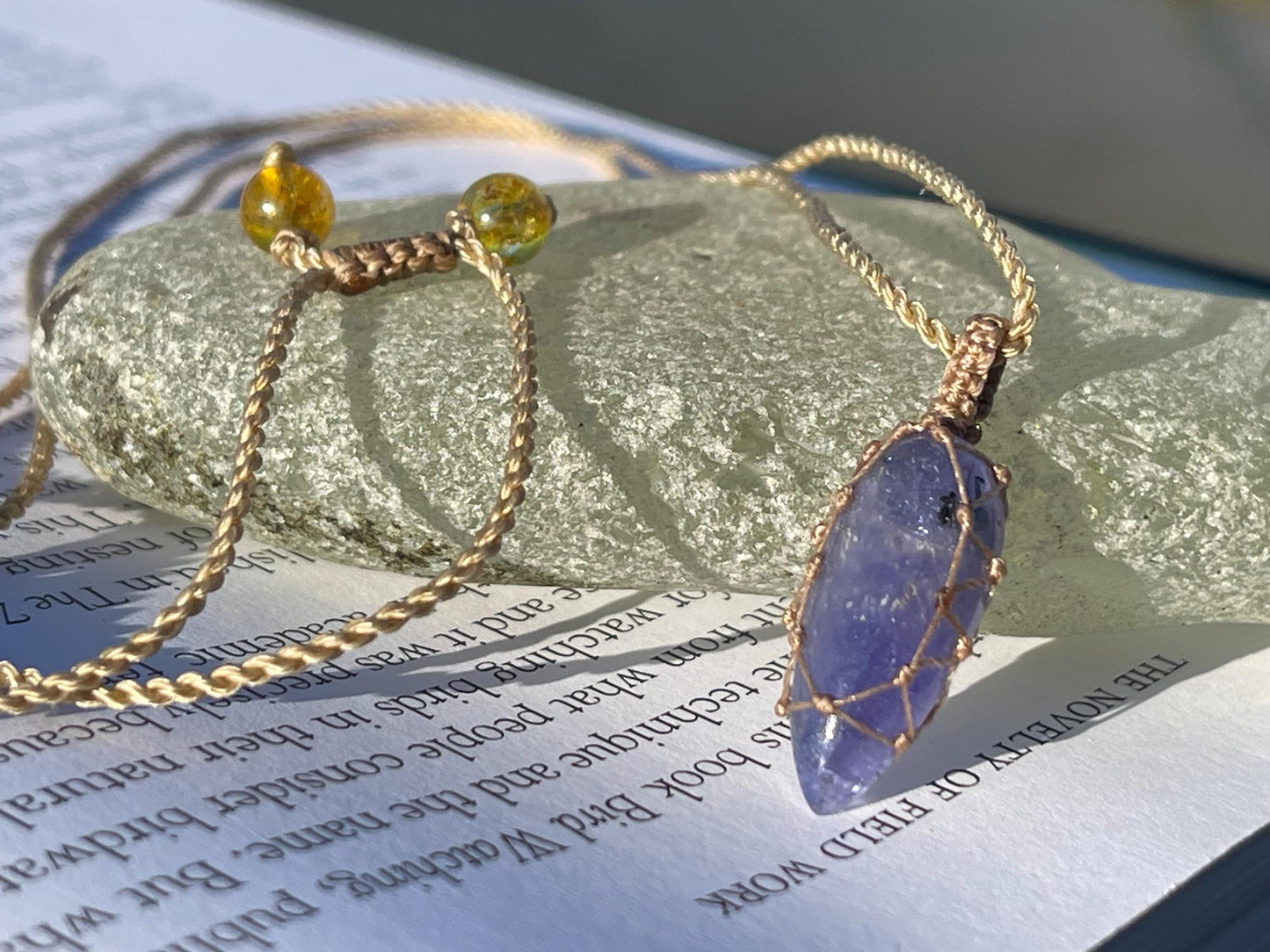 Stunning macrame tanzanite necklace on an adjustable cord. Handmade gemstone necklace, boho jewellery. Macrame jewellery. Unique necklace.