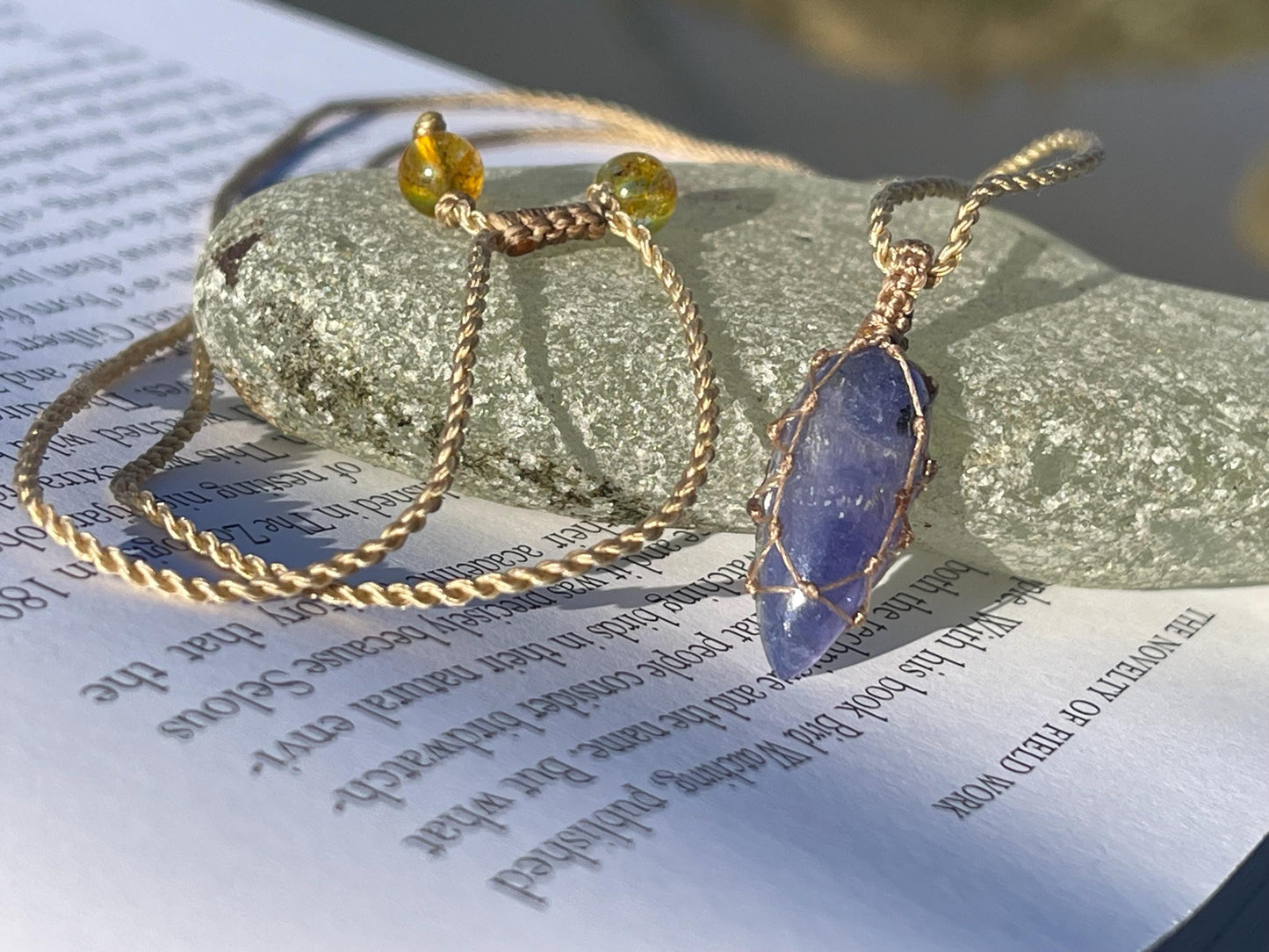 Stunning macrame tanzanite necklace on an adjustable cord. Handmade gemstone necklace, boho jewellery. Macrame jewellery. Unique necklace.