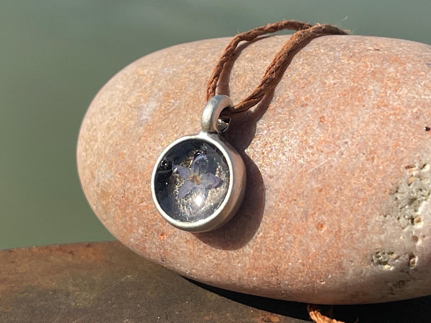 Forget-me-not boho necklace. Handmade gift for her, flower pendant, ethical gift. Ethical jewellery, handmade necklace, flower necklace