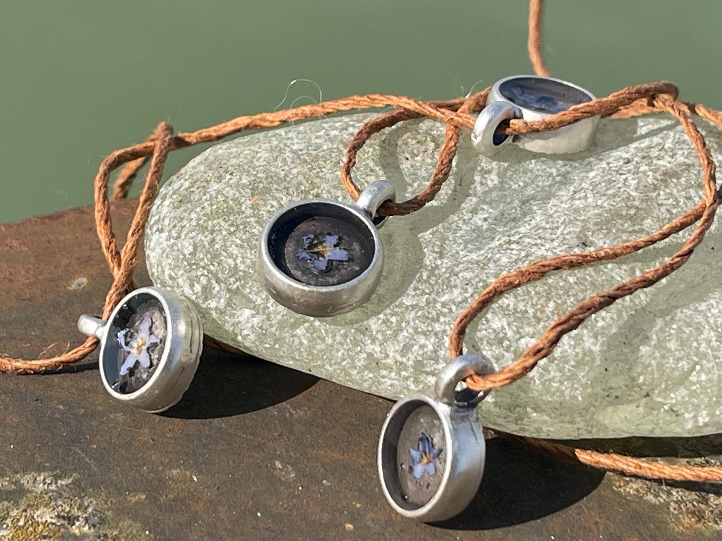 Forget-me-not boho necklace. Handmade gift for her, flower pendant, ethical gift. Ethical jewellery, handmade necklace, flower necklace