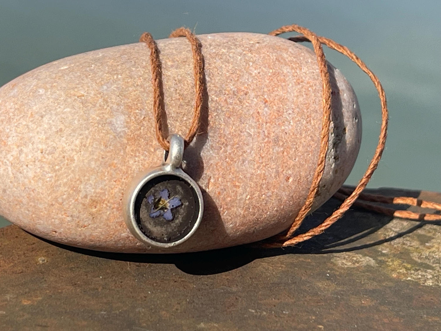 Forget-me-not boho necklace. Handmade gift for her, flower pendant, ethical gift. Ethical jewellery, handmade necklace, flower necklace