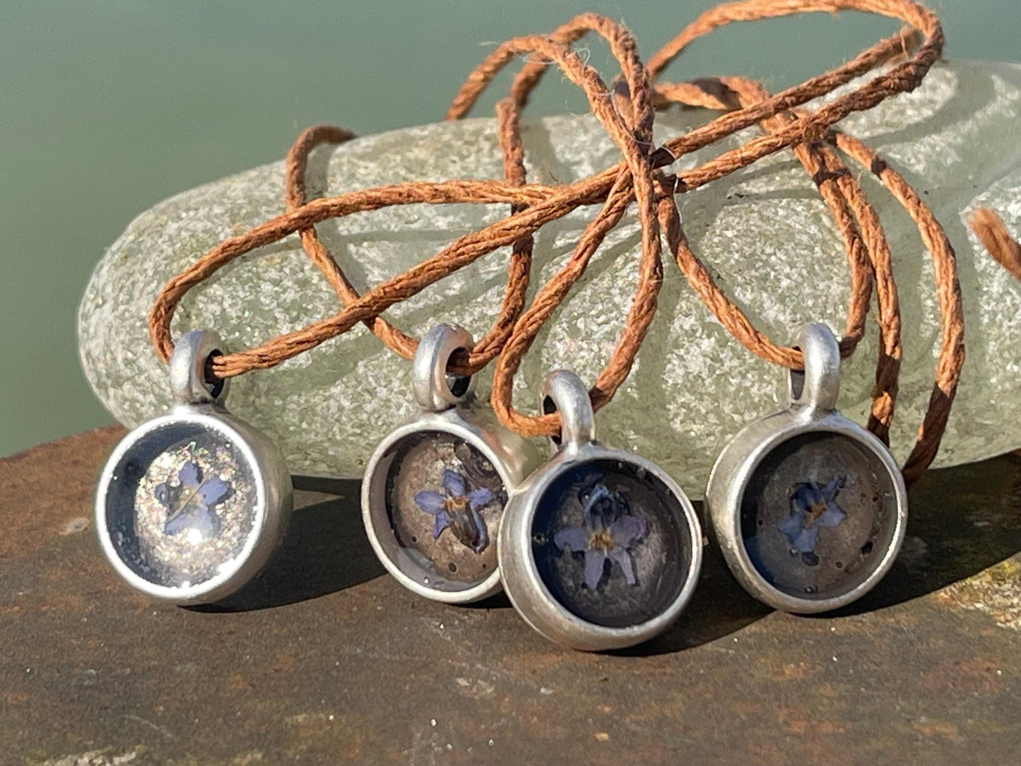 Forget-me-not boho necklace. Handmade gift for her, flower pendant, ethical gift. Ethical jewellery, handmade necklace, flower necklace