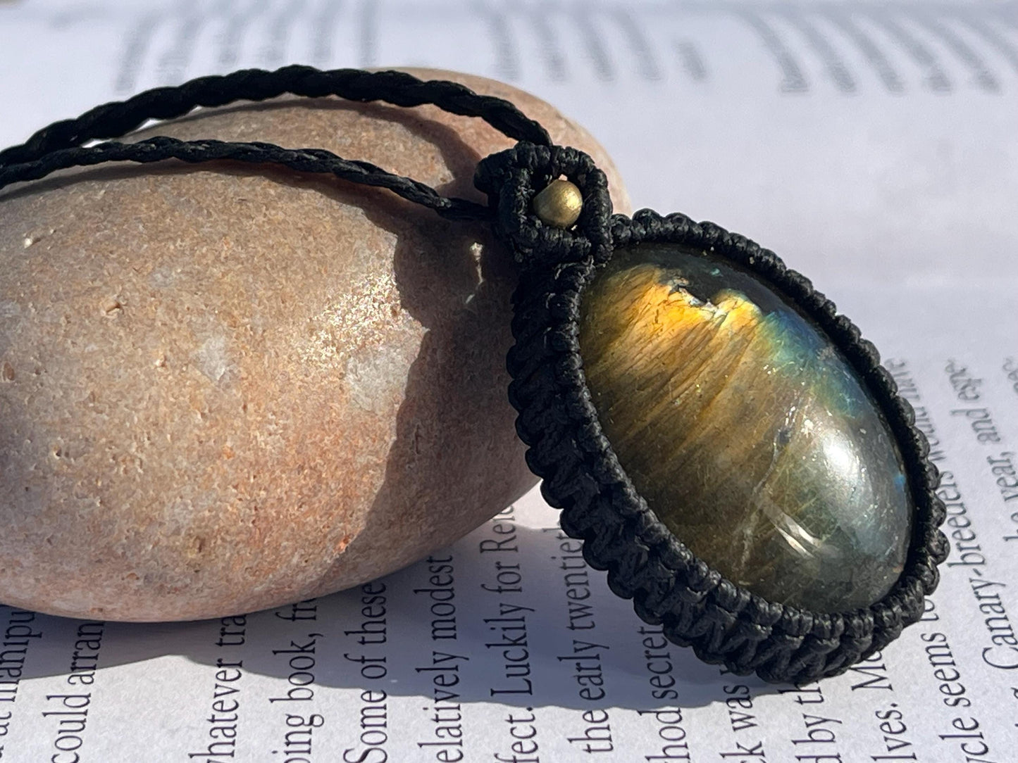 Stunning macrame labradorite necklace on an adjustable cord. Handmade gemstone necklace, boho jewellery. Macrame jewellery. Unique necklace.
