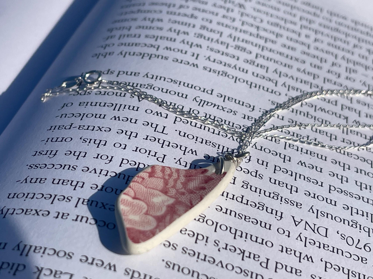 Eco friendly sea ceramic necklace on a sterling silver chain. Eco friendly jewellery, ethical jewellery. Eco friendly necklace.